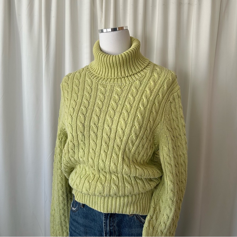 Vintage Ann Taylor Fisherman Cable Knit turtleneck sweater Green XL. - Picture 6 of 11